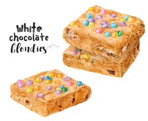 Watercolor illustration of mint chocolate cheesecake close up. Design template for packaging, menu, postcards.