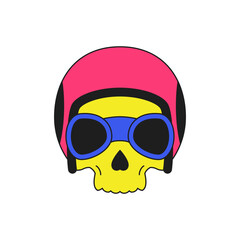 Y2k skull in eyeglasses and motorbike helmet psychedelic groovy style icon vector flat
