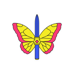 Y2k butterfly sword warrior sharp weapon cartoon element groovy style icon vector flat