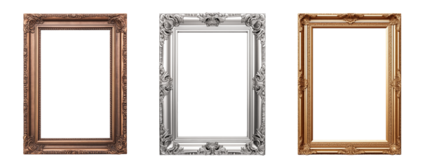 Set of vertical golden frame, cut out - stock png.