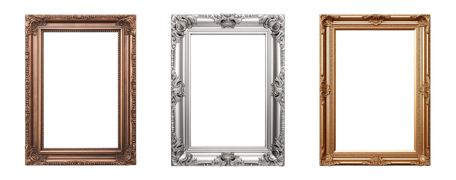 Set of vertical golden frame, cut out - stock png.
