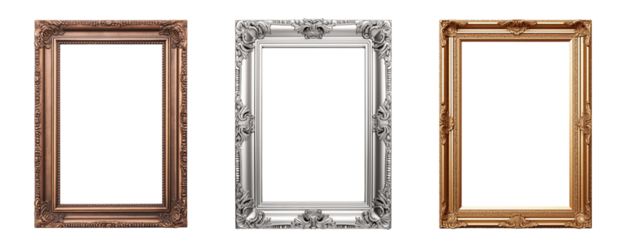 Set of vertical golden frame, cut out - stock png. - Powered by Adobe