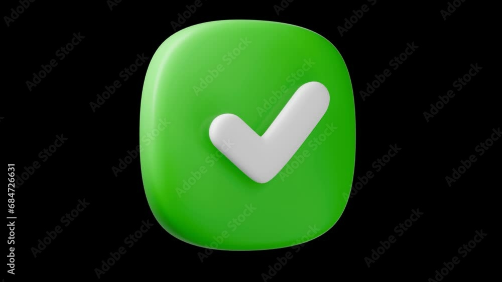 Fototapete check mark tick box icon simple looped animation. transparent backgound. quicktime 3d rendered movie