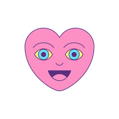 Y2k happy pink heart comic positive cartoon character groovy style icon vector flat illustration