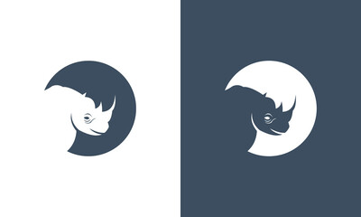 rhino with black and white background logo design vector