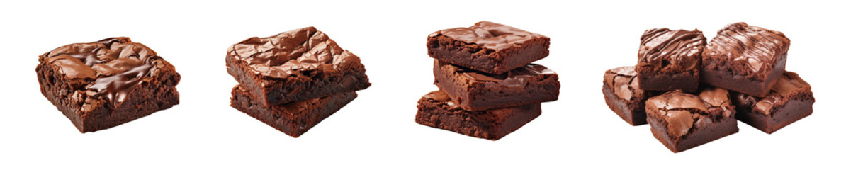 Fototapeta na wymiar Set of pieces of fresh delicious chocolate brownie, cut out - stock png.