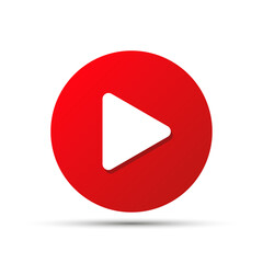 Red play button. Flat start icon for UI. Multimedia symbol. Vector illustration