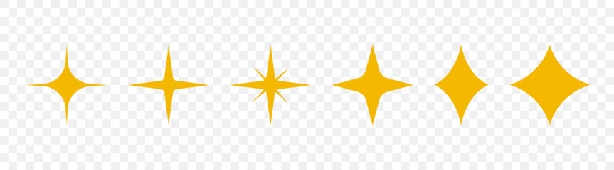 Sparkle star icons, shine icons, set of different yellow sparkles icons