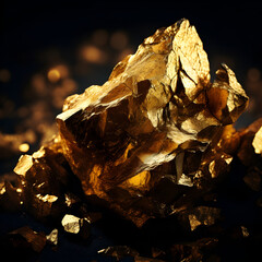 Macro close up of a gold nugget with a black background 