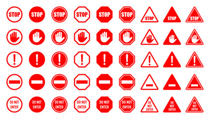 Caution signs. symbols danger, set stop sign, do not enter, warning stop sign