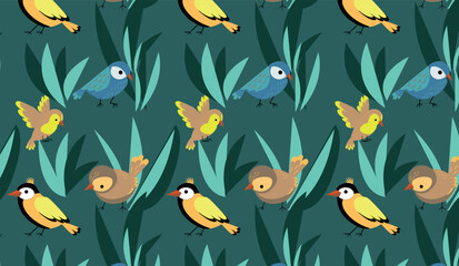 Vector pattern with birds. Bright print for textiles and packaging.