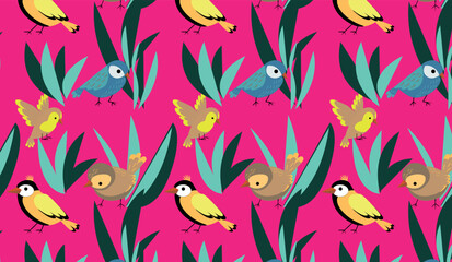 Fototapeta na wymiar Vector pattern with birds. Bright print for textiles and packaging.