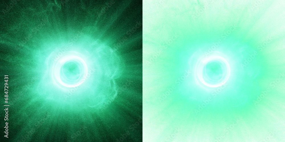Poster glowing green emerald orb with a dynamic swirl of energy. 3d render