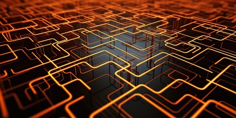 A cool data computer network illustration with orange lines in a type of labyrinth, wallpaper...