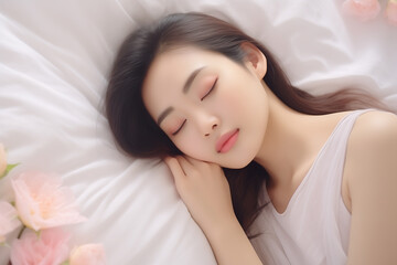 Obraz na płótnie Canvas Pretty asian woman sleeping in soft white bed