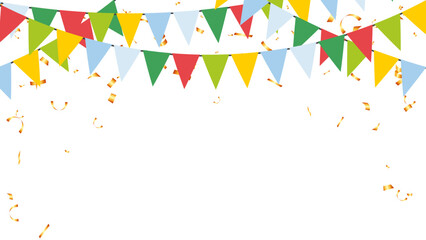 Merry Christmas banner with garlands flag and confetti abstract elements style