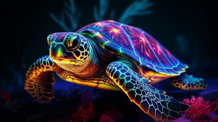 AI Generated Aldabra Giant Tortoise neon Color illustration photo