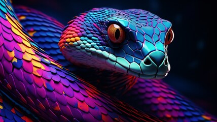 AI Generated Amethystine Python snake neon Color illustration photo - obrazy, fototapety, plakaty