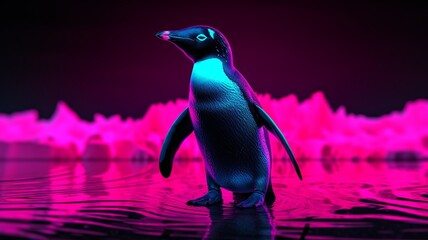 Adelie Penguin bird animal neon Color illustration AI Generated pictures