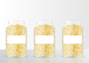 Money Jar or Money Bottle with Blank Sticker. Glass Jar with Coins. Growing Money, Saving and Investment Concept. 