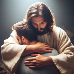 Jesus Christ hug - obrazy, fototapety, plakaty