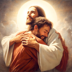 Jesus Christ hug - obrazy, fototapety, plakaty
