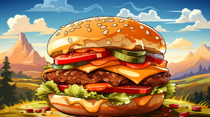 Detailed illustration of a delicious burger