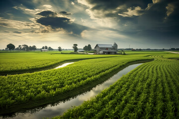 Fototapeta na wymiar Rural Landscape with Farm and Fields