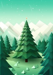 Obraz premium Forest full of christmas decorated trees,, christmas greeting card. Generative Ai
