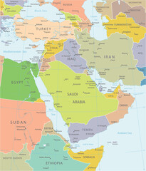 Middle East and Asia map - highly detailed vector illustration