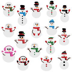 Snowmans collection in flat style.  Merry Christmas set . - 684735444