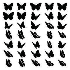 Butterfly silhouettes. Flat style collection. - 684735455