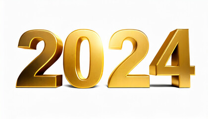 Happy new year 2024 golden numbers with on white background