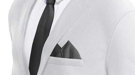 Blank black folded pocket square classic suit mockup, side view
