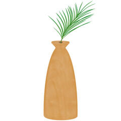 Vertical wooden vase and palm leaves for decorate minimal style.