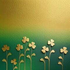 St. Patrick's Radiance: Modern Chic Background with Clover Border, Gold, and Green Gradient