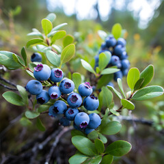 Wild blueberry bushes in nature
