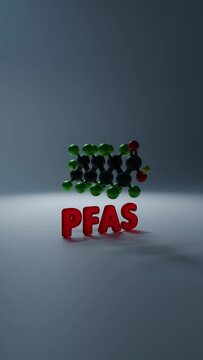 PFAS Per- and poly-fluoroalkyl substances - 3D molecule conformer. Vertical 3D animation
The camera moves from left to right.