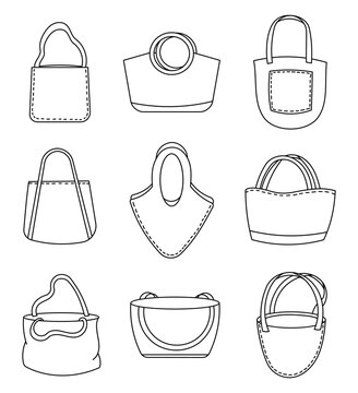 Reusable grocery bag. Coloring Page. Shopping handbag. Zero waste. Hand drawn style. Vector drawing. Collection of design elements.