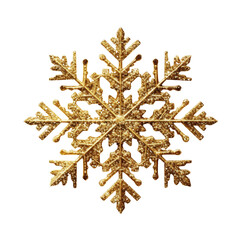 Golden crystal snowflake Christmas tree decoration isolated on white transparent background, png