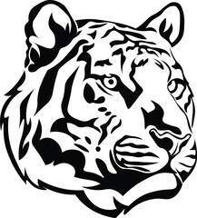 Obraz premium Cartoon Black and White Isolated Illustration Vector Of A Tigers Head