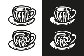 Coffee cup hand drawn lettering. Trendy design elements for wall art prints, posters, stickers decoration. Coffee related typography. Vector vintage illustration.