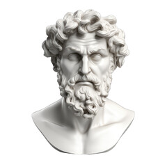 Bust, white plaster statue head isolated on transparent and white background. PNG transparent
