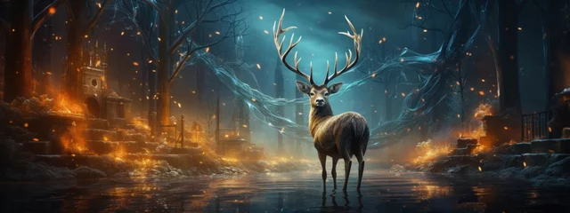 Zelfklevend Fotobehang deer in glowing lights © pector