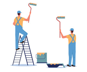 Paint wall painter home repair workers concept. Vector cartoon graphic design element illustration 
