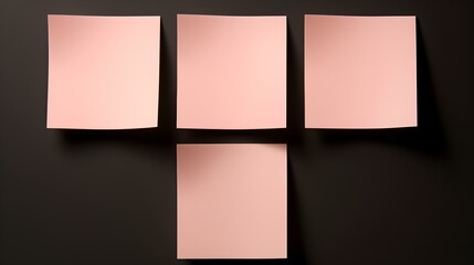 Fototapeta na wymiar Set of blush square Paper Notes on a black Background. Brainstorming Template with Copy Space
