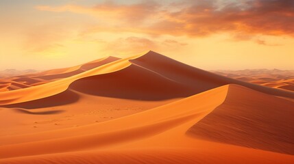 Fototapeta na wymiar A vast desert, its sand dunes painted golden by the setting sun.