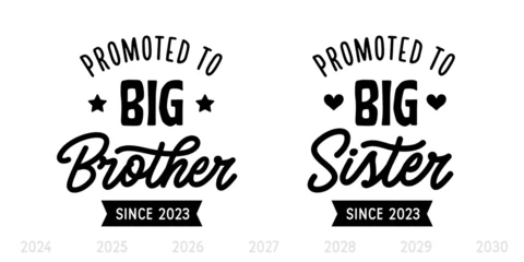 Fotobehang Promoted to big brother big sister kids clothes typography print. Hand drawn vector illustration. © chelovector