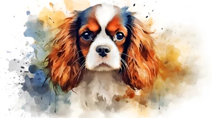 Foto op Aluminium watercolor portrait tricolor cute cavalier king charles spaniel puppy © l1gend