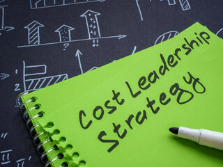 Cost leadership strategy sign and business charts.